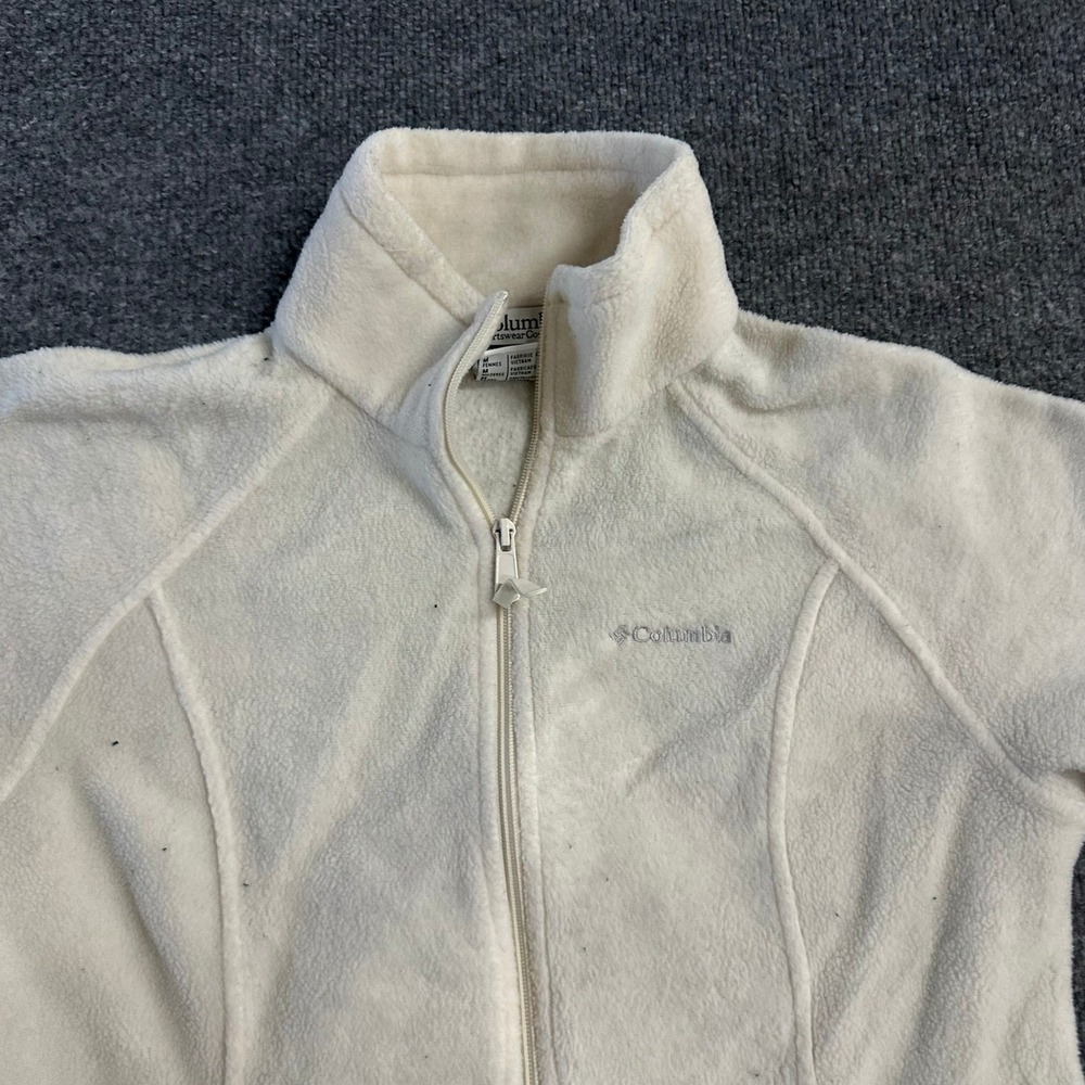 Columbia Fleece Jacket Womens Size M Cream Full Zip Soft Outdoor Casual Warm